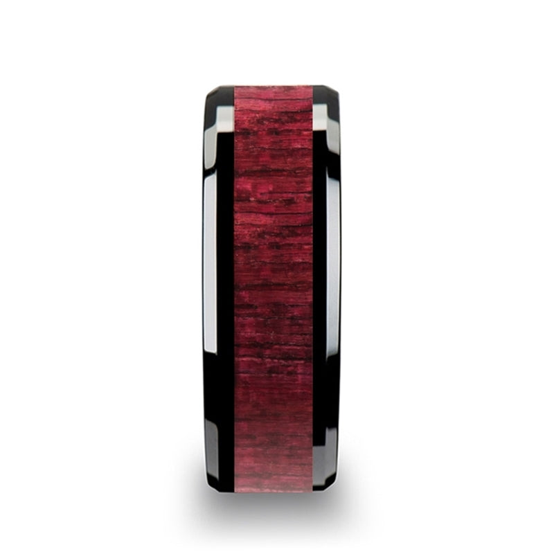 Black Ceramic Men's Wedding Band with Purpleheart Wood Inlay