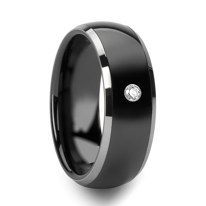 Bague pour homme en céramique noire avec tungstène et diamant