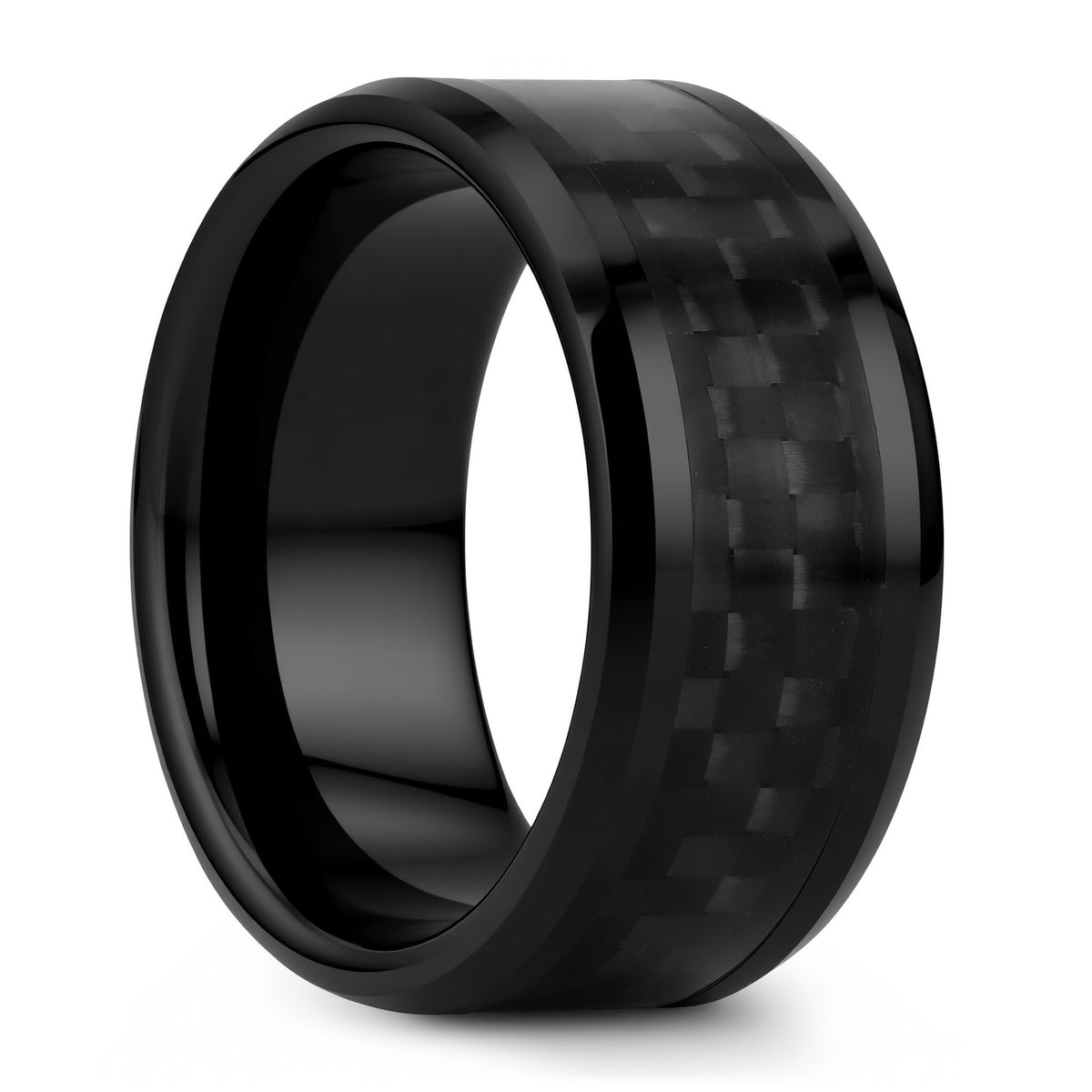 Black Ceramic Wedding Band with Black Carbon Fiber Inlay