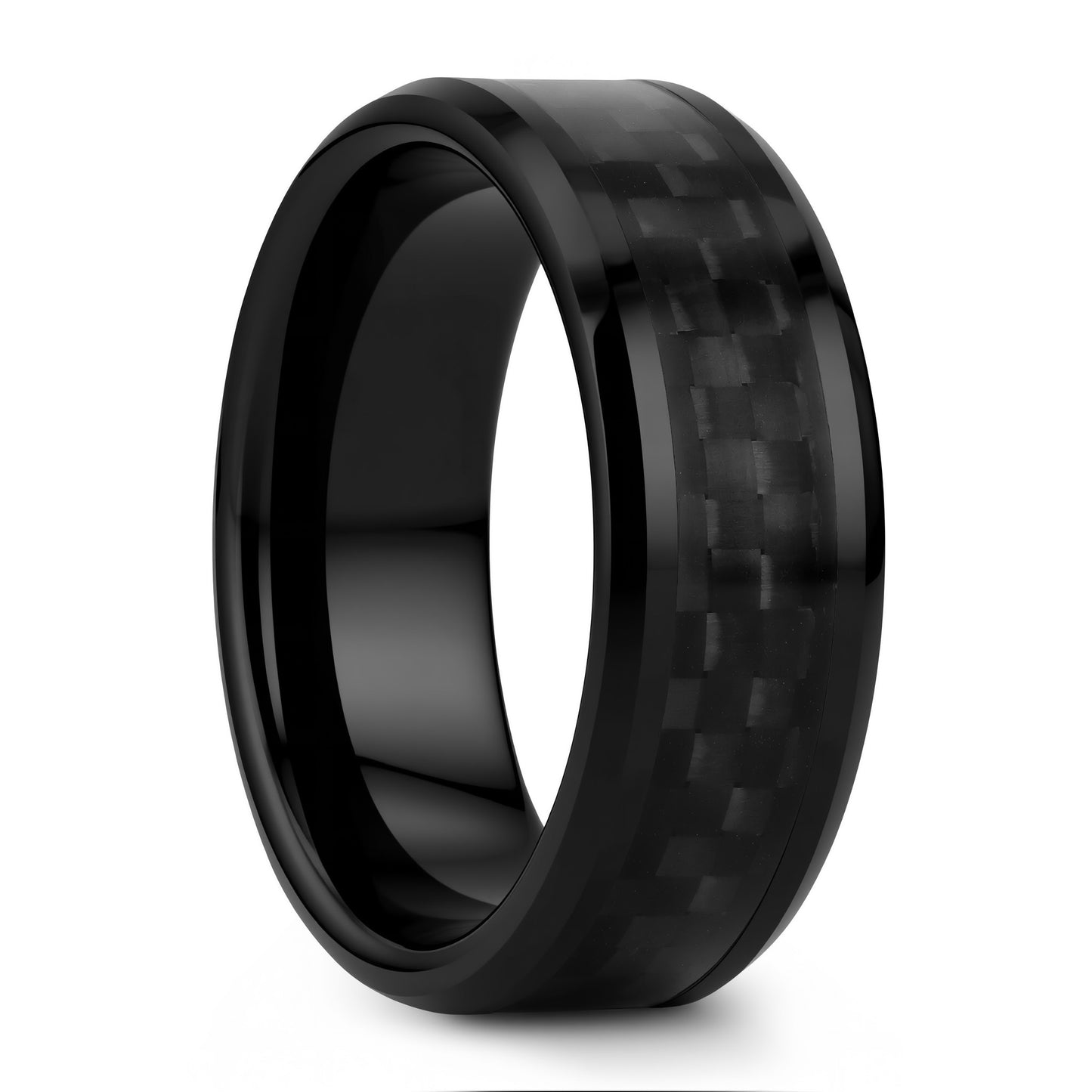 Black Ceramic Wedding Band with Black Carbon Fiber Inlay