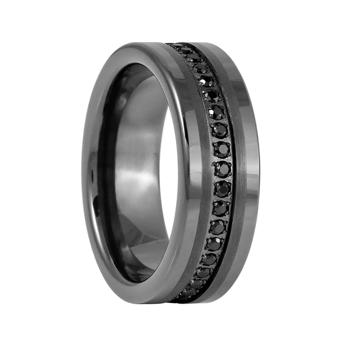 Black CZ Eternity Men's Gunmetal Gray Tungsten Wedding Band