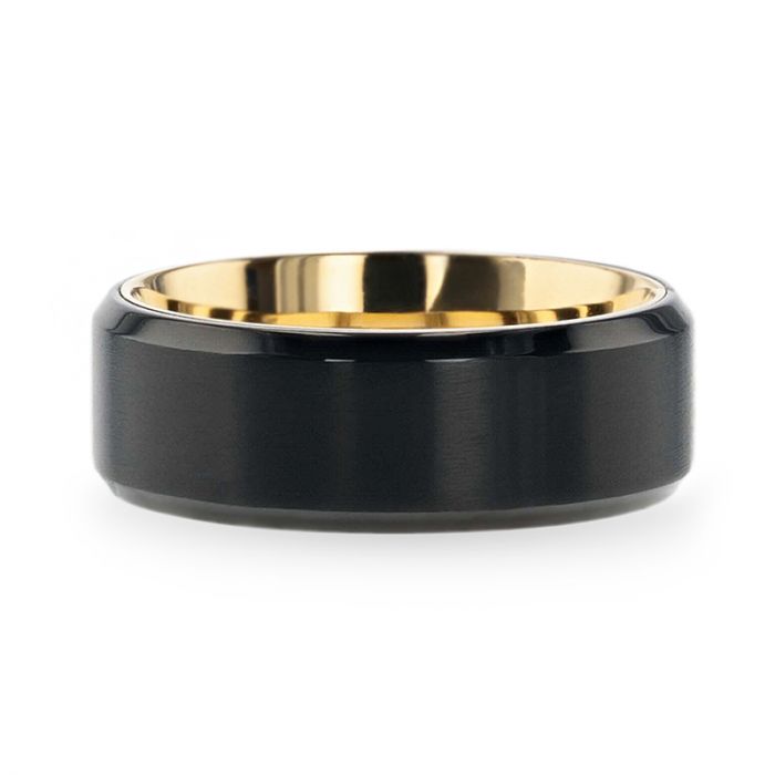 Black Titanium Men's Wedding Band with Contrasting Gold Interior