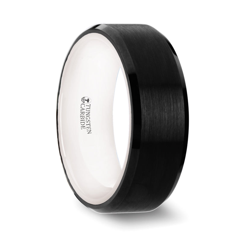 Black Tungsten Men's Wedding Band with Contrasting White Interior