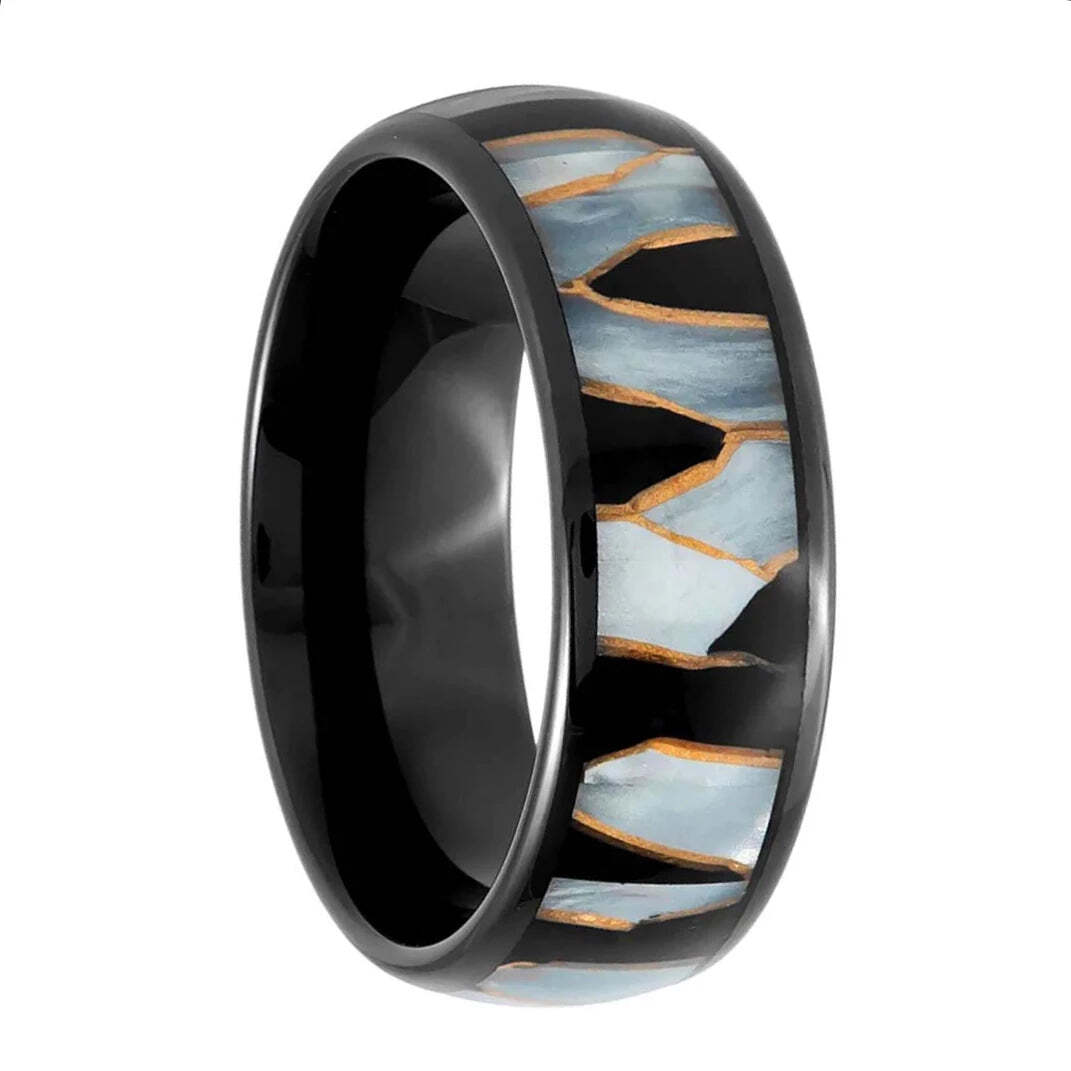 Black Tungsten Men's Wedding Band with Mosaic Inlay