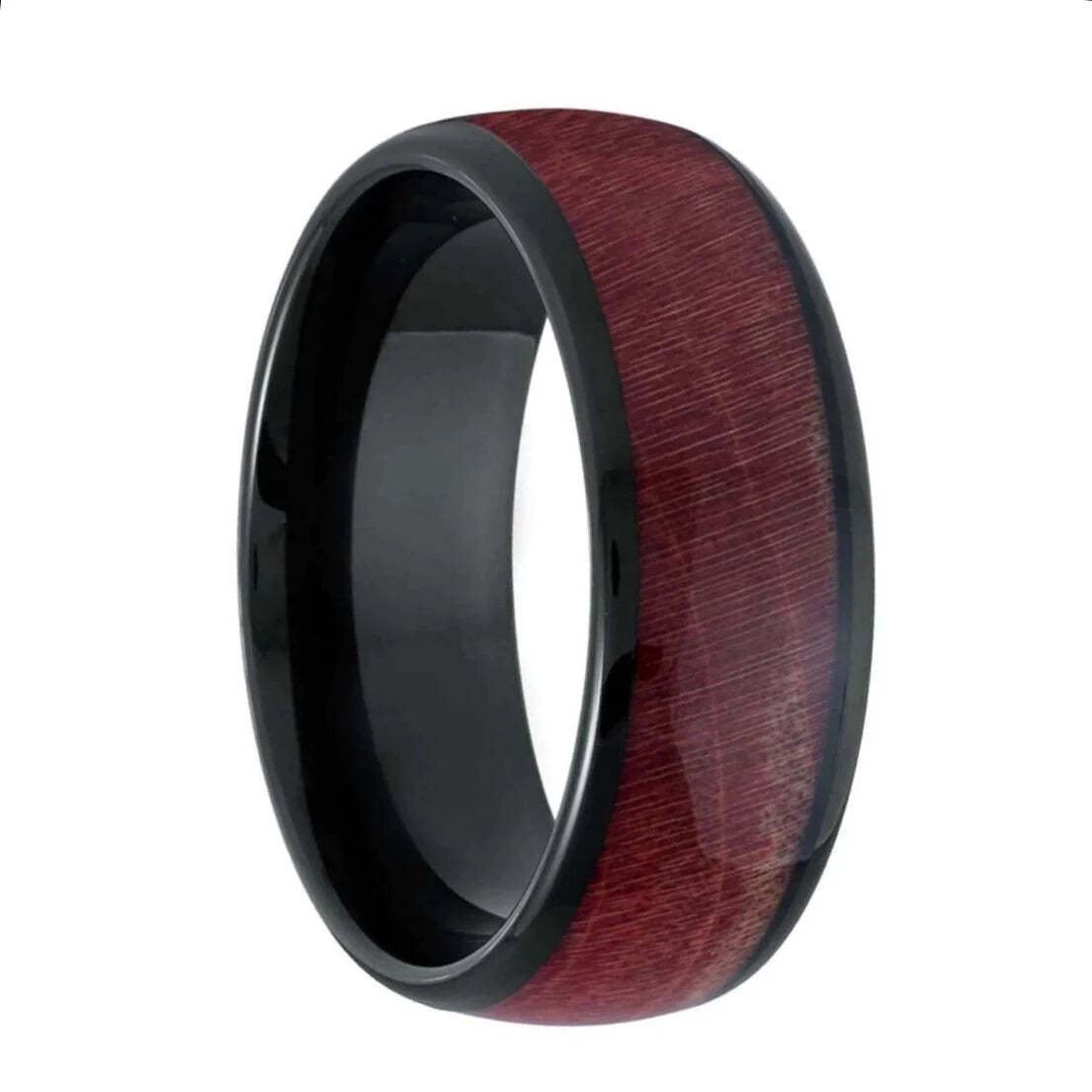 Black Tungsten Men's Wedding Band with Walnut Wood Inlay