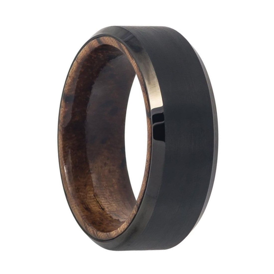 Black Tungsten Men's Wedding Band with Wood Interior