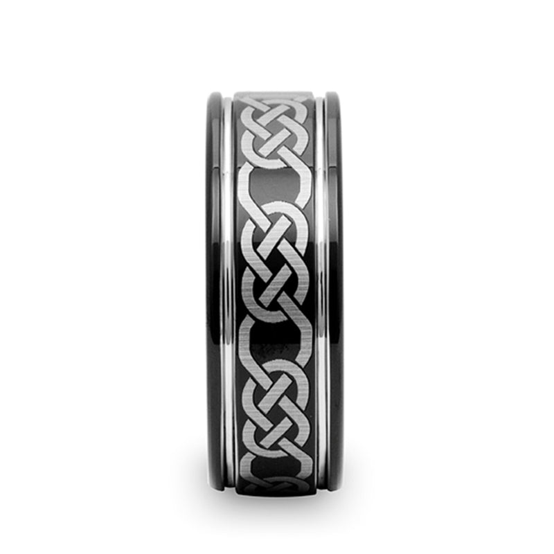 Black Tungsten Wedding Band with Celtic Pattern