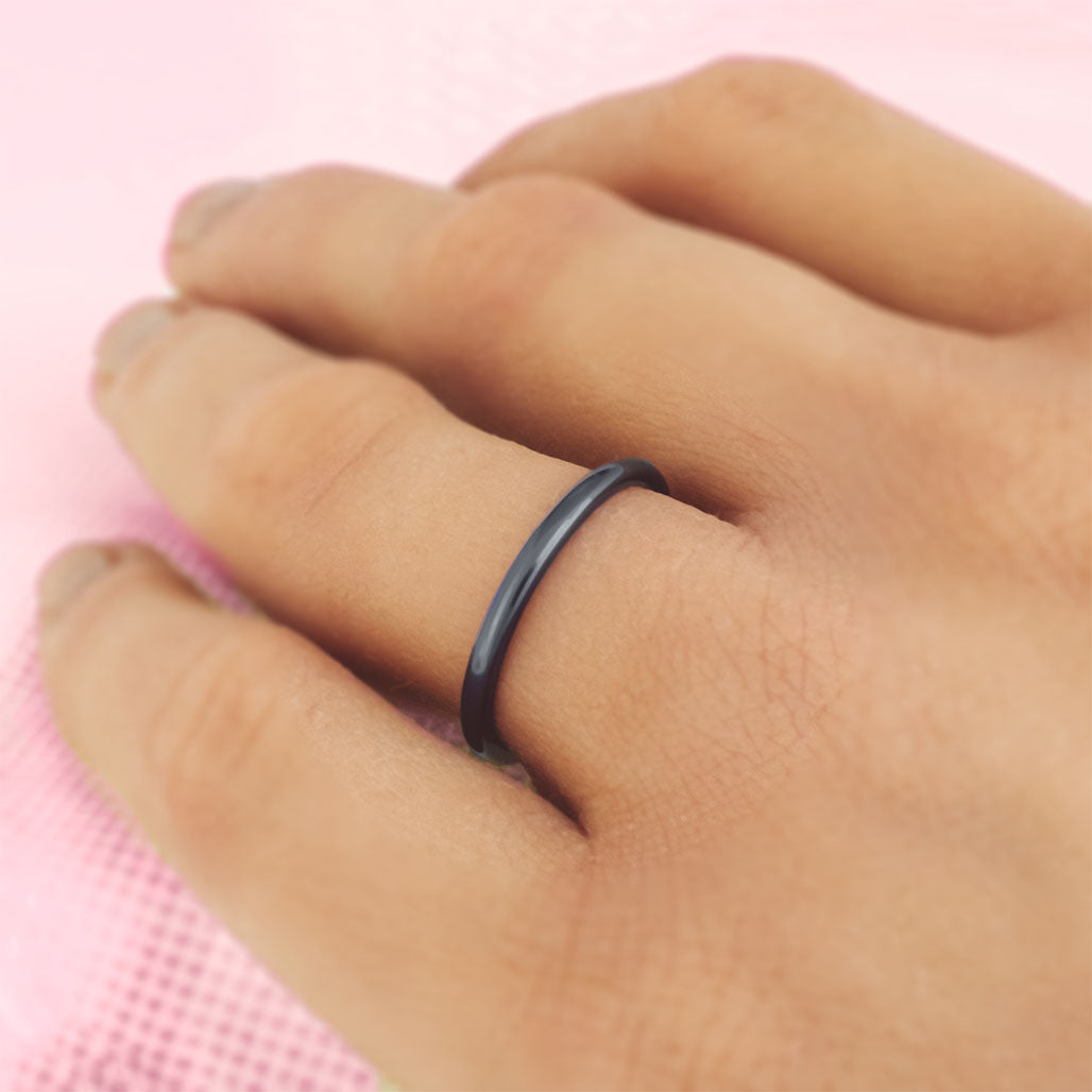 Black Tungsten Women's Extra-Thin Stackable Domed Wedding Band