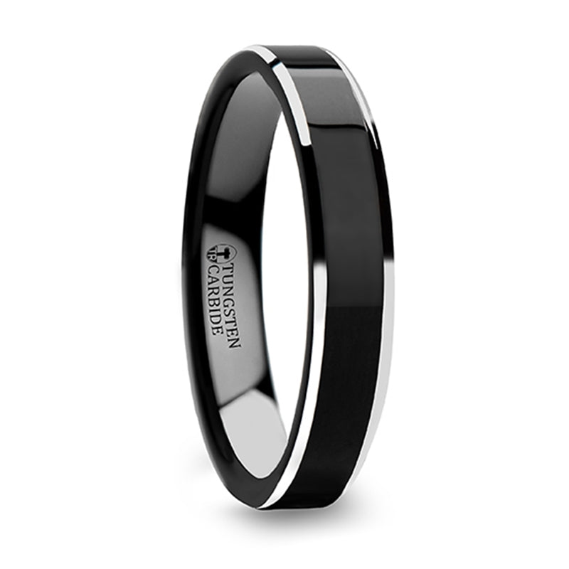 Tungsten Ladies Black Wedding Rings Meteorite Hammered Black