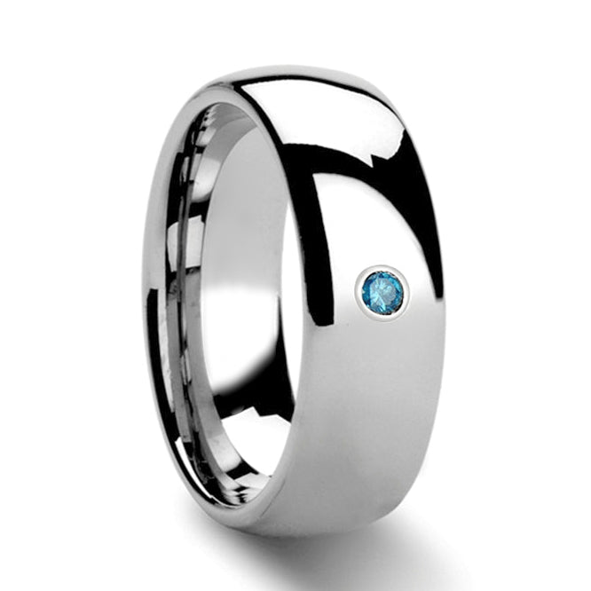 Blue Diamond Domed Tungsten Men's Wedding Band