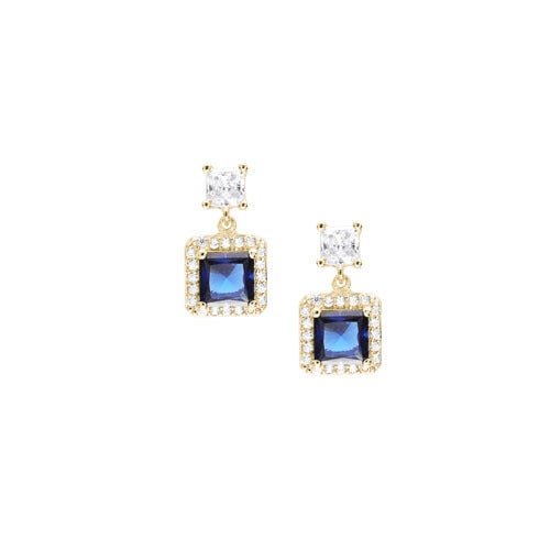 Blue Gemstone Simulated Diamond Square Drop Earrings Vansweden