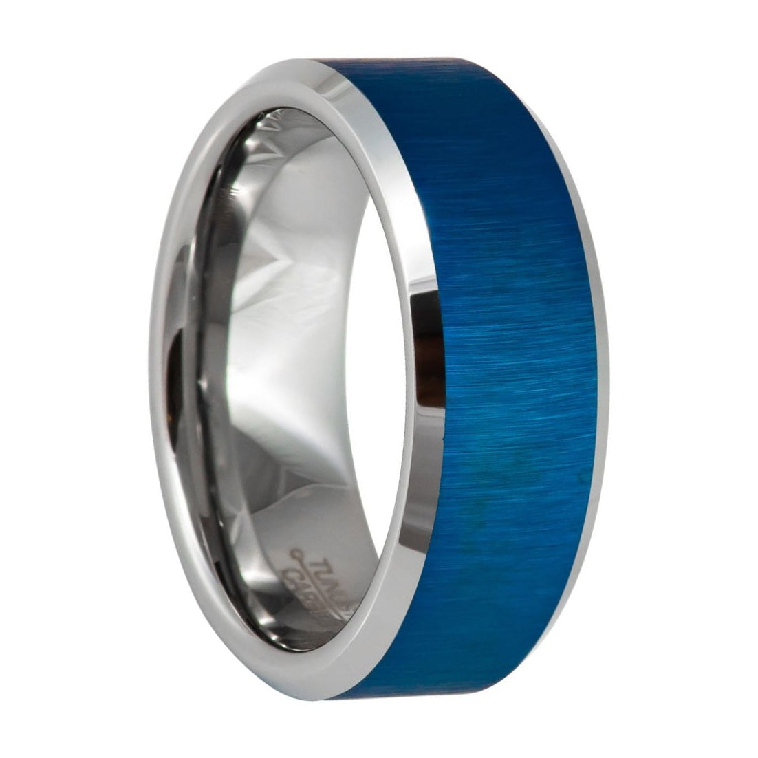 Blue Tungsten Men's Wedding Band with Contrasting Interior