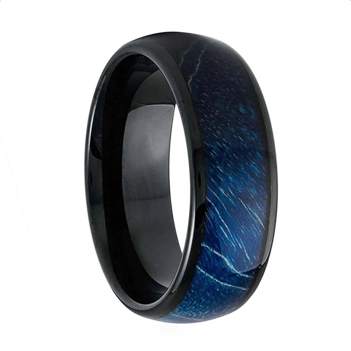 Blue Wood Inlay Black Tungsten Men's Wedding Band