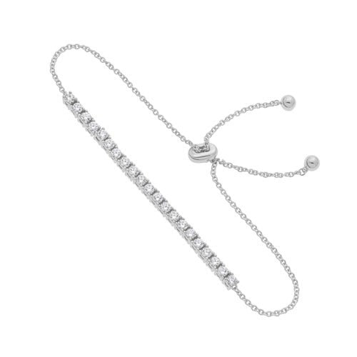 A bolo bracelet with simulated diamonds displayed on a neutral white background.