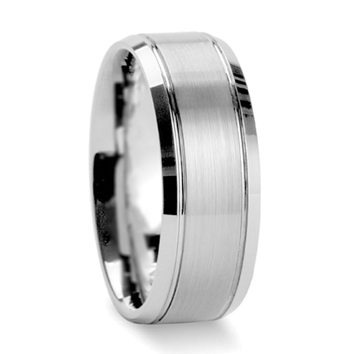 Dual Grooved Brushed Center Tungsten Men's Wedding Band
