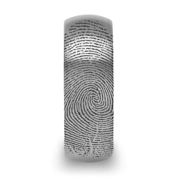 Brushed Domed Tungsten Wedding Band with Custom Fingerprint Engraving