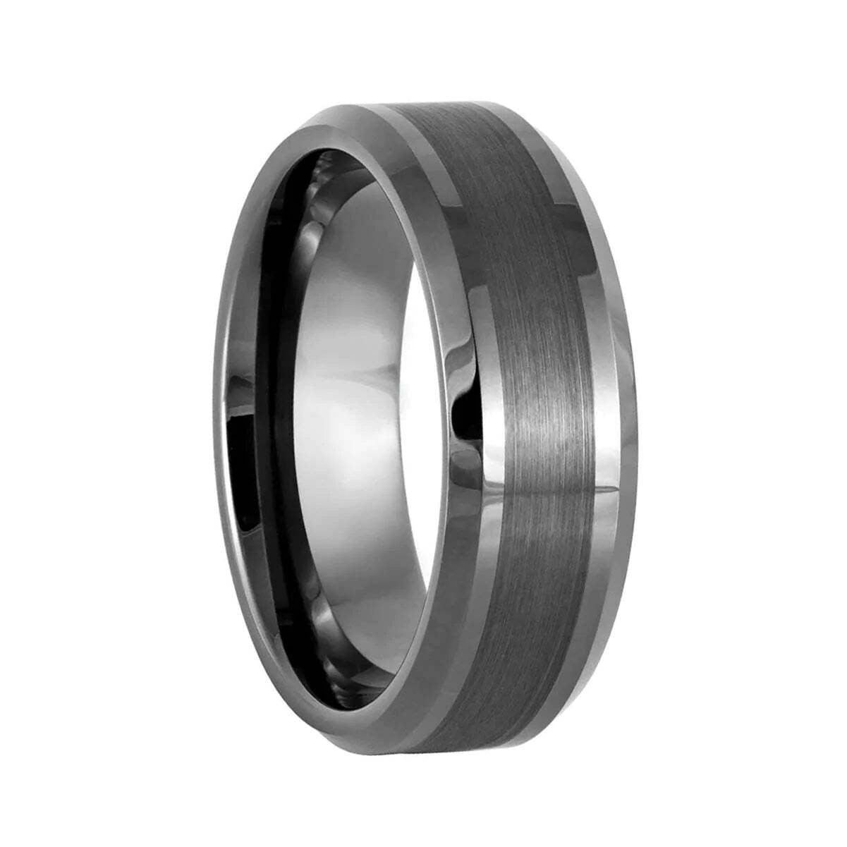 Brushed Stripe Gunmetal Gray Tungsten Men's Wedding Band