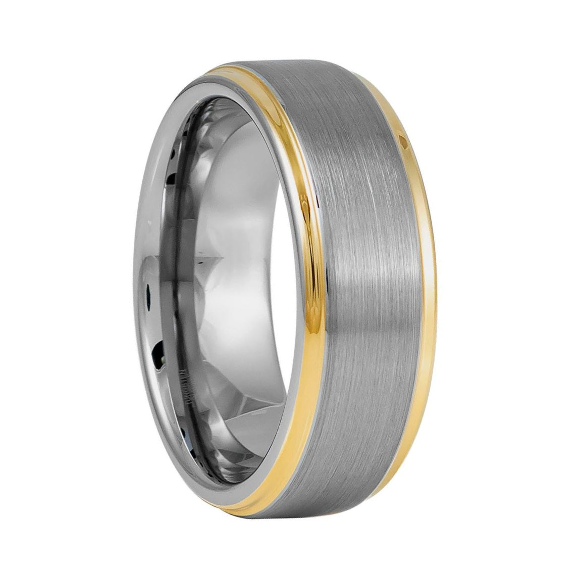 Tungsten Men's Wedding Band with Yellow Gold Edges