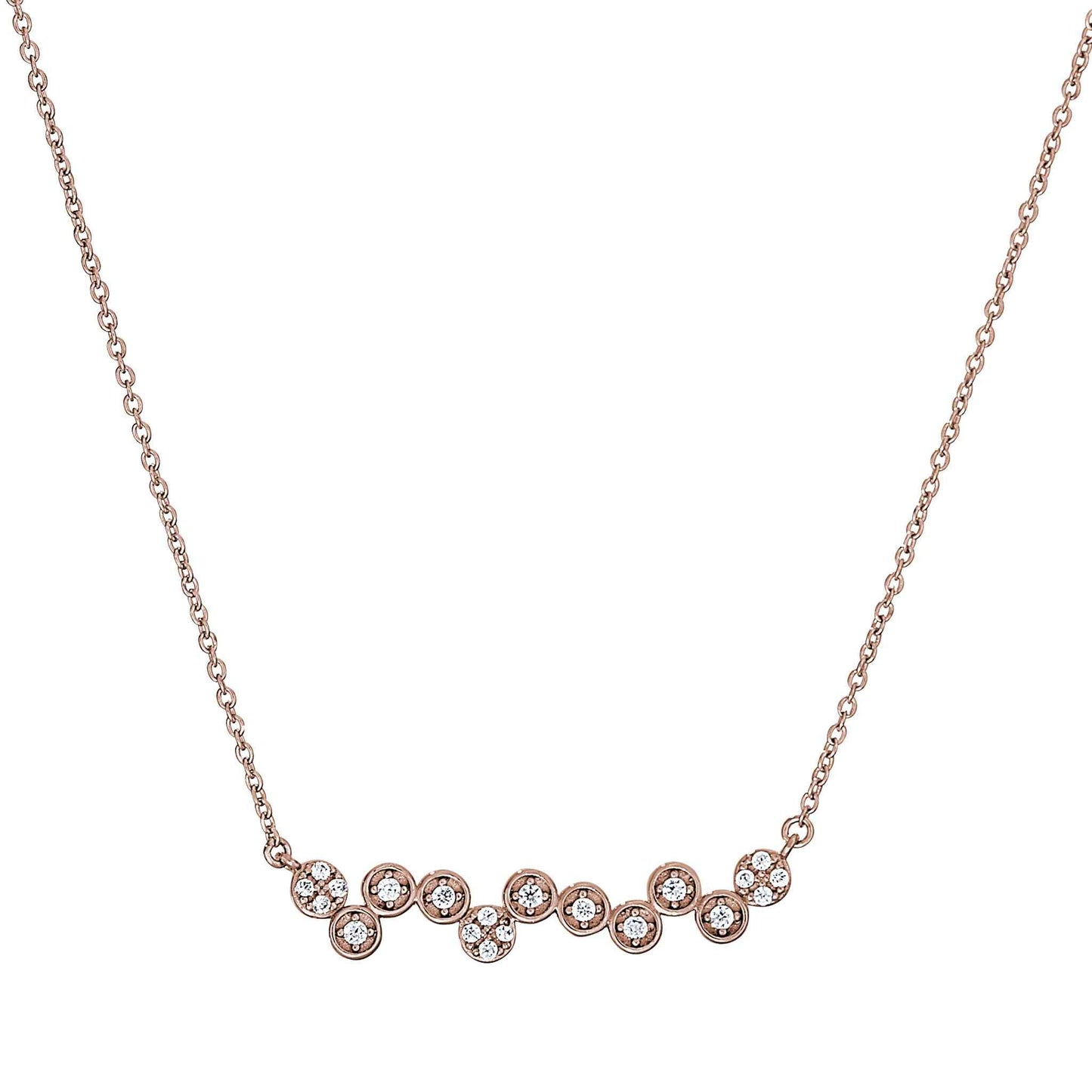 A bubbles necklace with simulated diamonds displayed on a neutral white background.