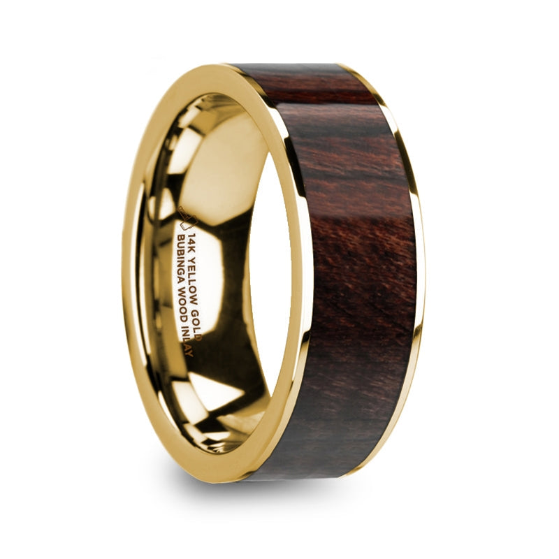 Bubinga Wood Inlay 14k Yellow Gold Men's Wedding Band