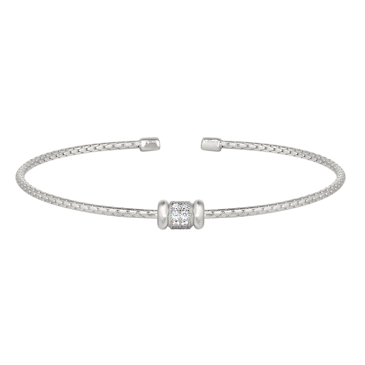 A cable bracelet with circular bar accent and simulated diamonds displayed on a neutral white background.