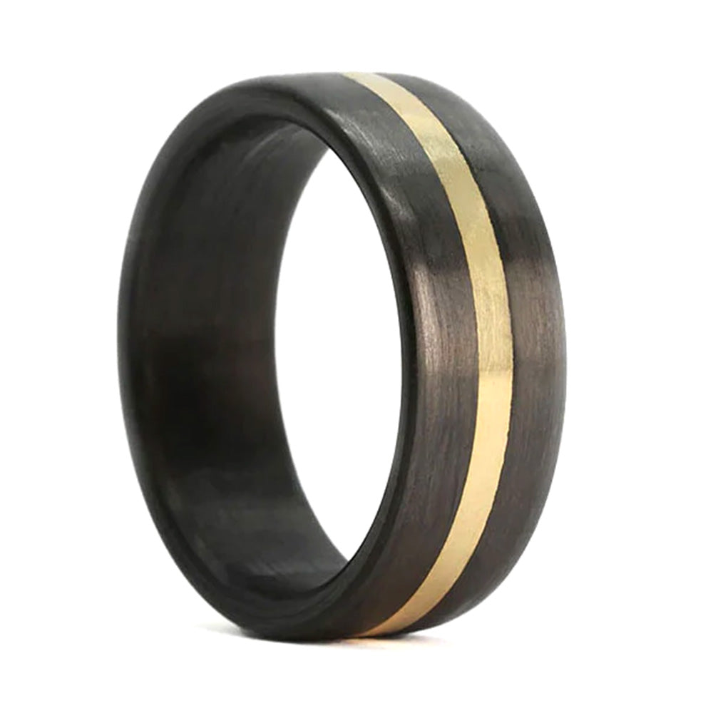 Carbon Fiber & 14k Gold Grooved Men's Wedding Band
