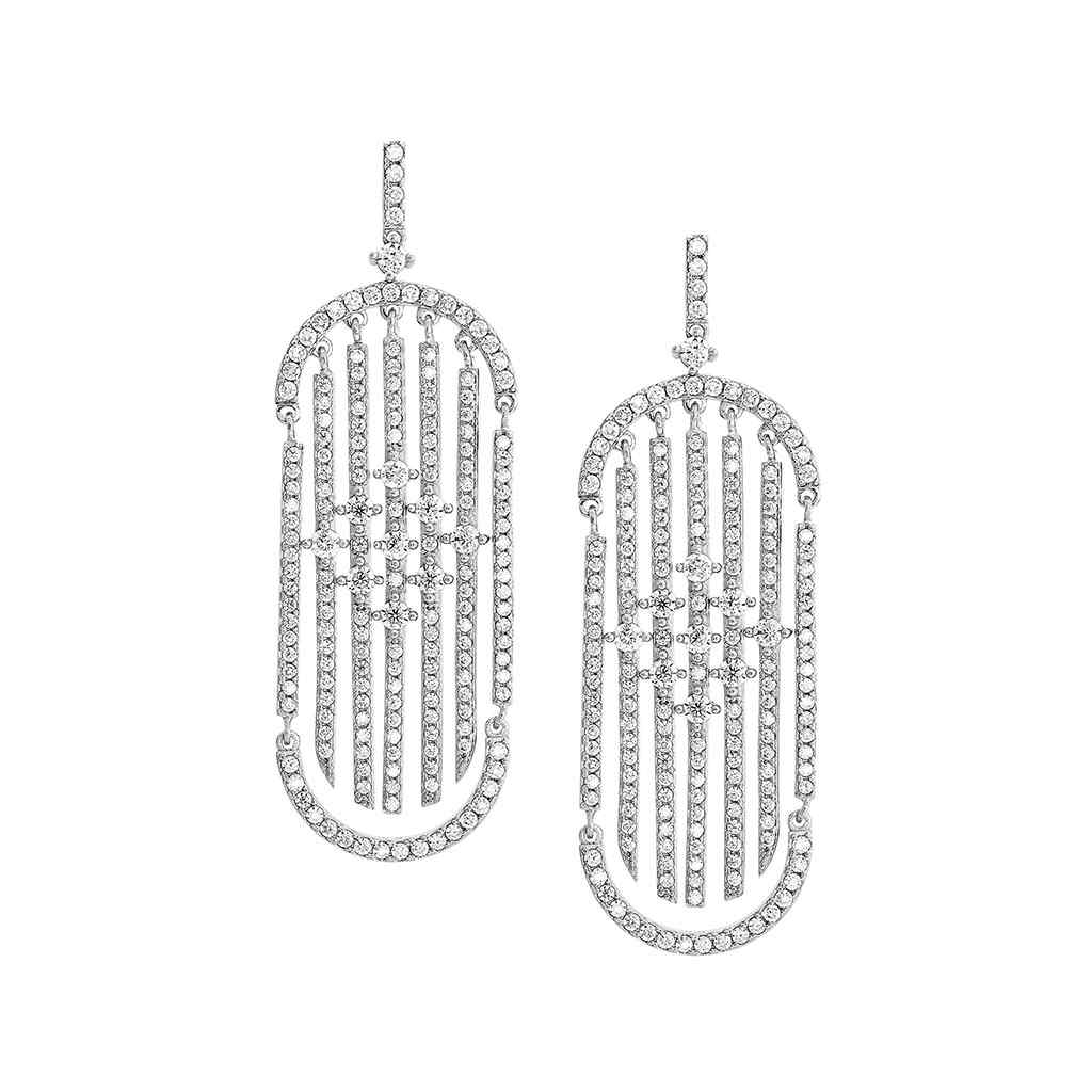 A cascade oval earrings with simulated diamonds displayed on a neutral white background.