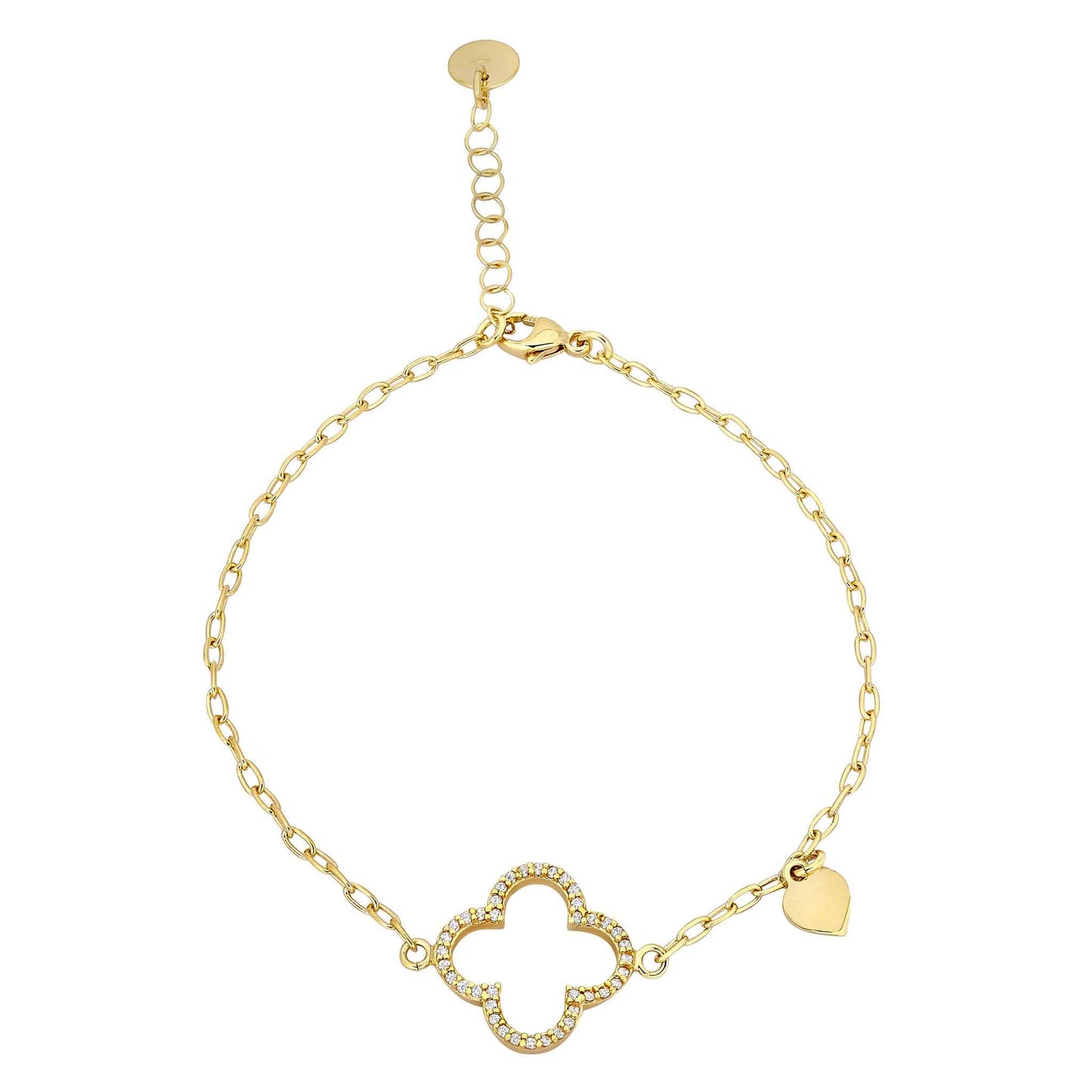 A clover link bracelet displayed on a neutral white background.