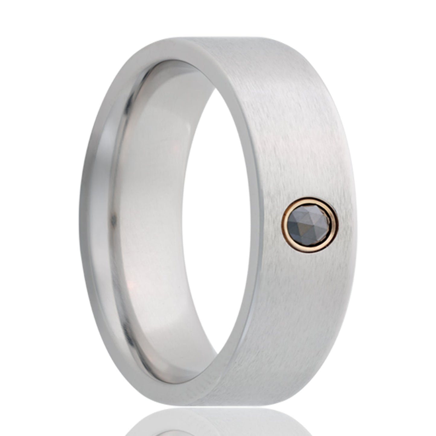 Cobalt Wedding Band with Bevel Set Black Rose Cut Diamond