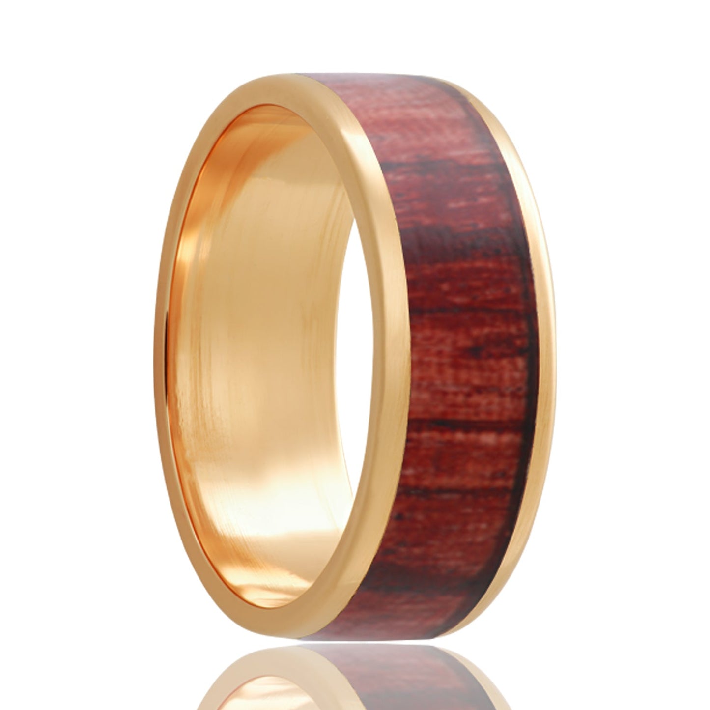 Cocobolo Wood Inlay 14k Yellow Gold Wedding Band