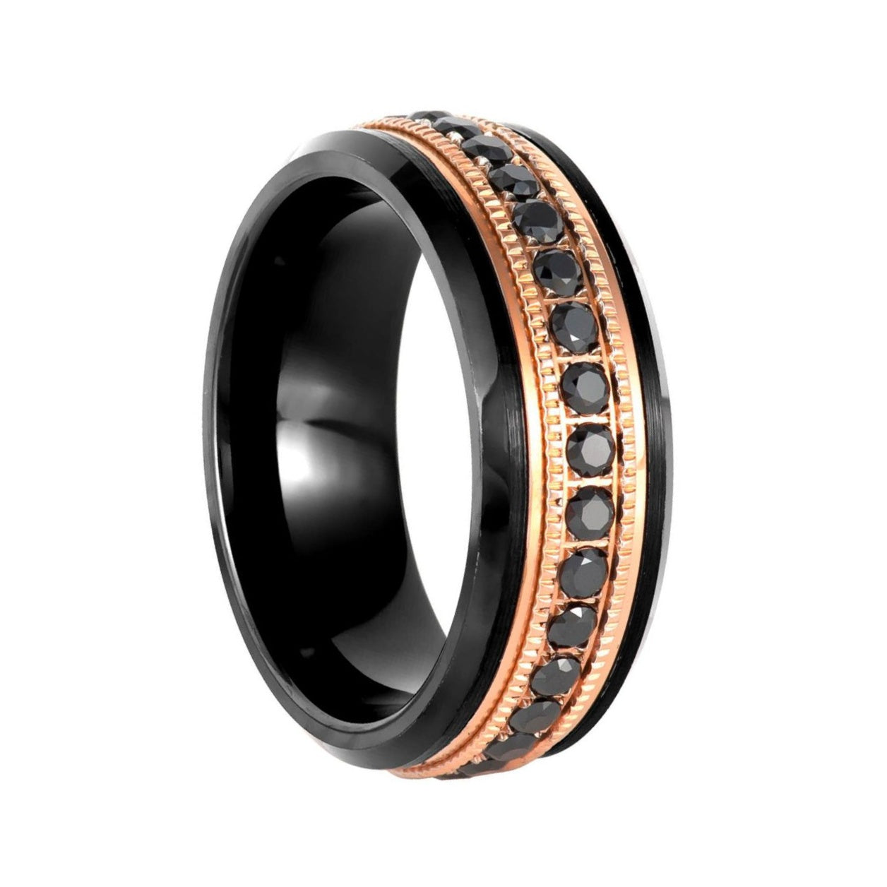 Rose Gold Tungsten Men's Wedding Band with Black CZ Vansweden