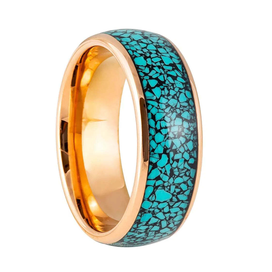 Crushed Blue Stone Inlaid Rose Gold Tungsten Men's Wedding Band