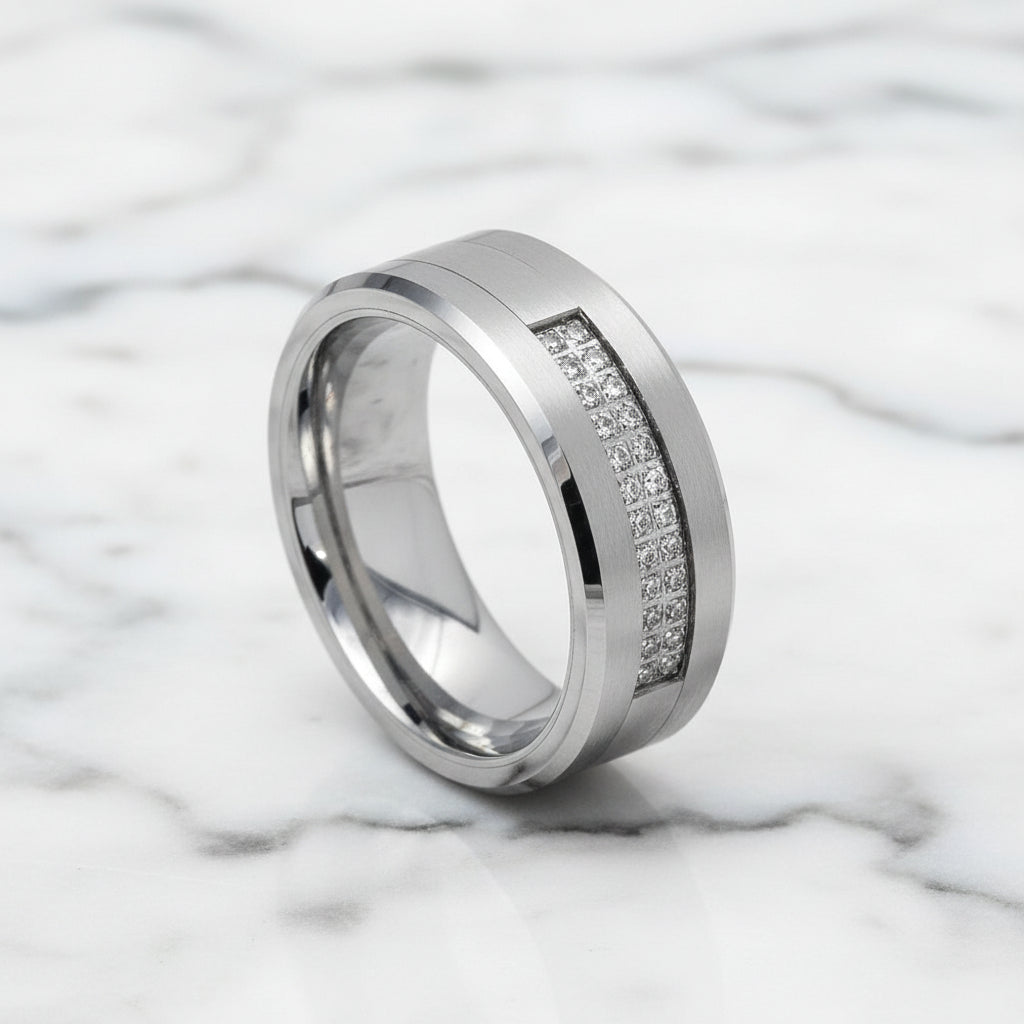 Cubic Zirconia Tungsten Men's Wedding Band