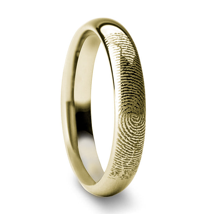 Custom Fingerprint Engraved Gold Plated Tungsten Men's Ring