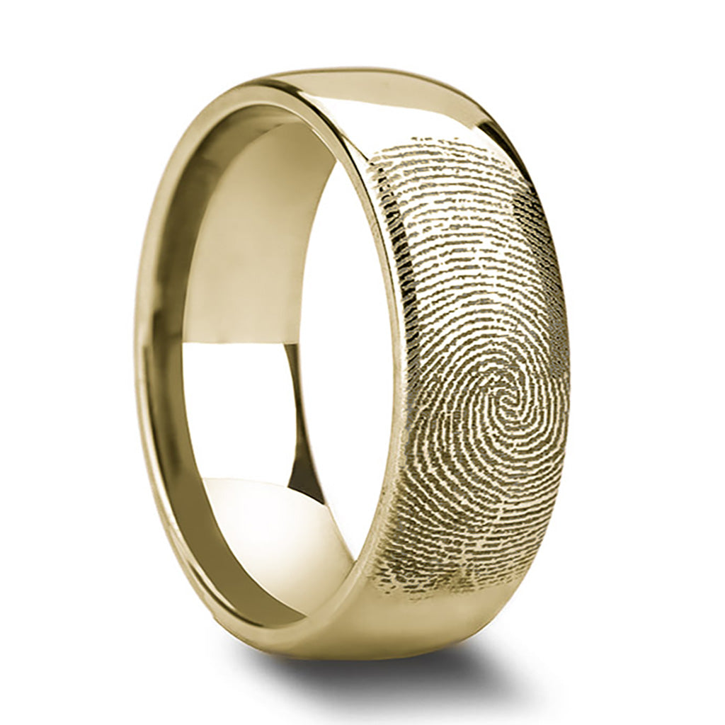 Bande de mariage en tungstène plaqué or rose gravée d'empreintes digitales personnalisées