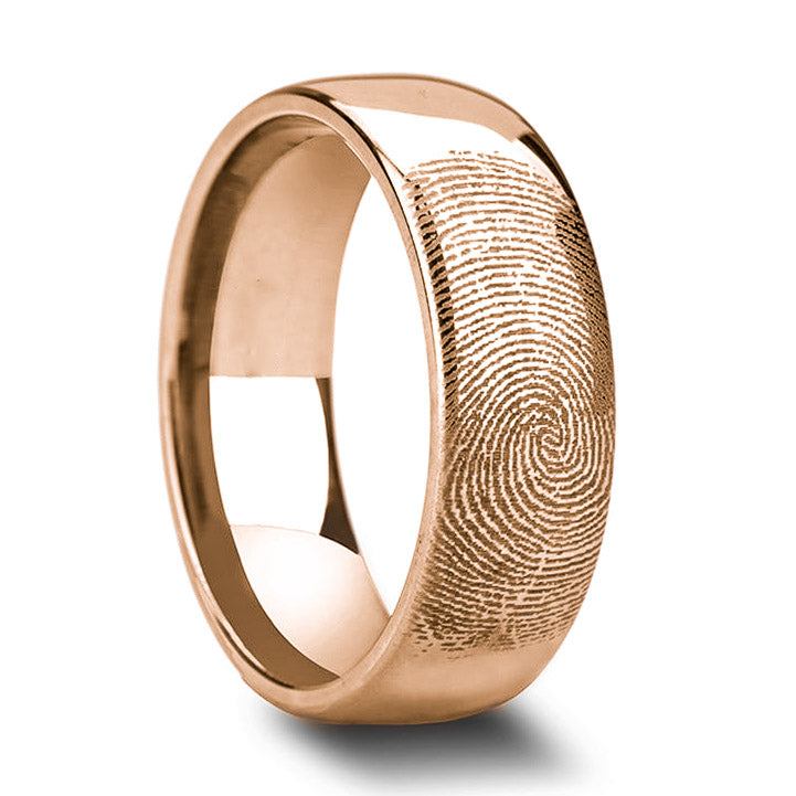 Custom Fingerprint Engraved Rose Gold Plated Tungsten Women's Ring