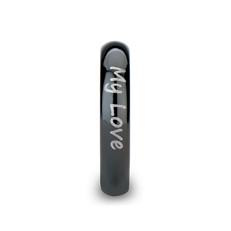 Custom Handwriting Engraved Domed Black Tungsten Women's Wedding Band