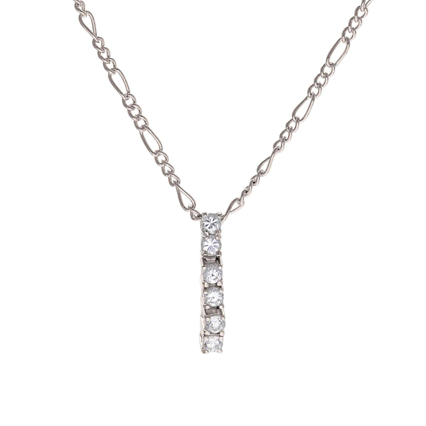A simulated diamond drop necklace displayed on a neutral white background.