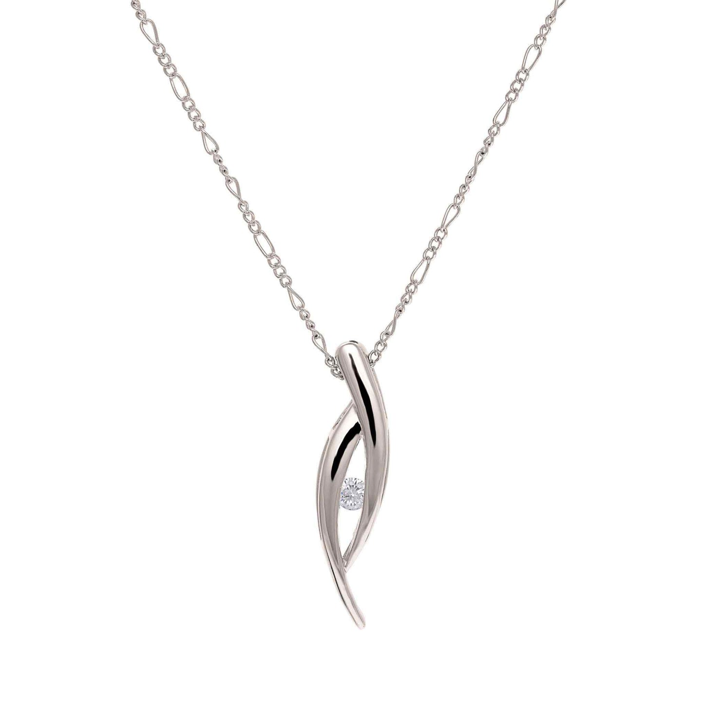 A simulated diamond ribbon necklace displayed on a neutral white background.