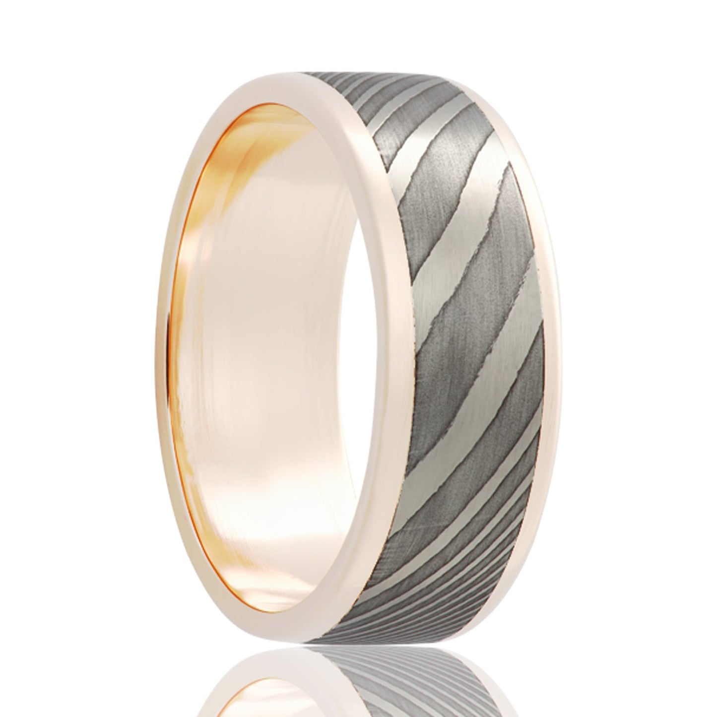 Damascus Inlay 14k White Gold Wedding Band