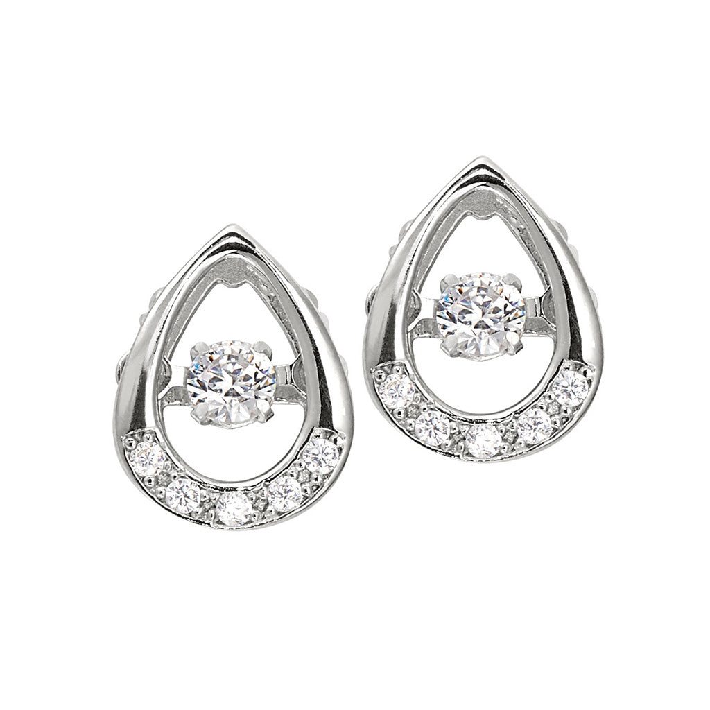A dancing stone oval earrings with simulated diamonds displayed on a neutral white background.