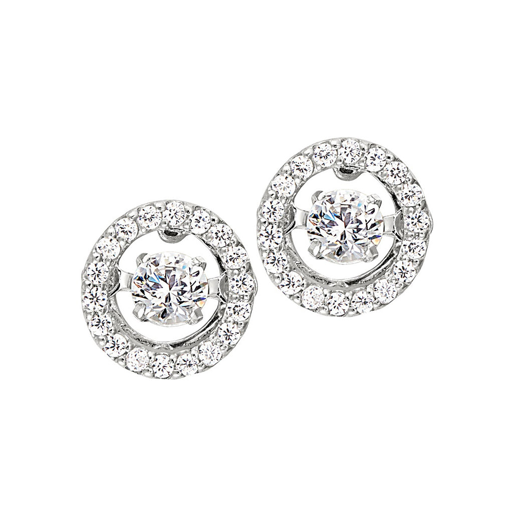 A dancing stone small teardrop earrings with simulated diamonds displayed on a neutral white background.