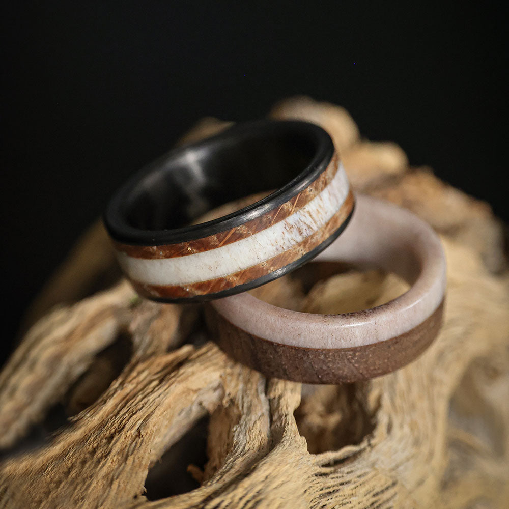 Deer Antler & Whiskey Barrel Men's Carbon Fiber Wedding Band