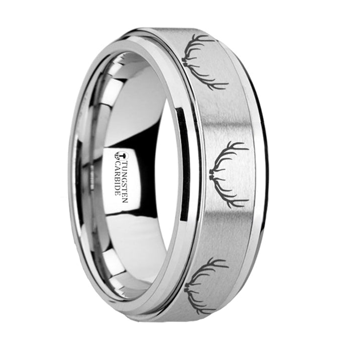 Deer Antlers Engraved Spinner Tungsten Wedding Band