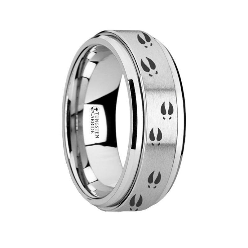 Deer Track Engraved Spinner Tungsten Wedding Band