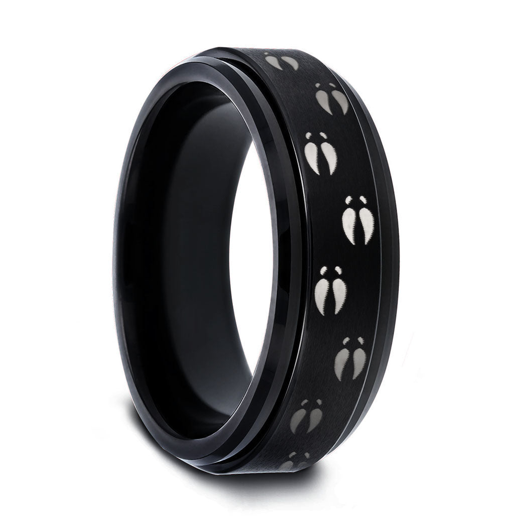 Deer Track Spinner Black Tungsten Wedding Band