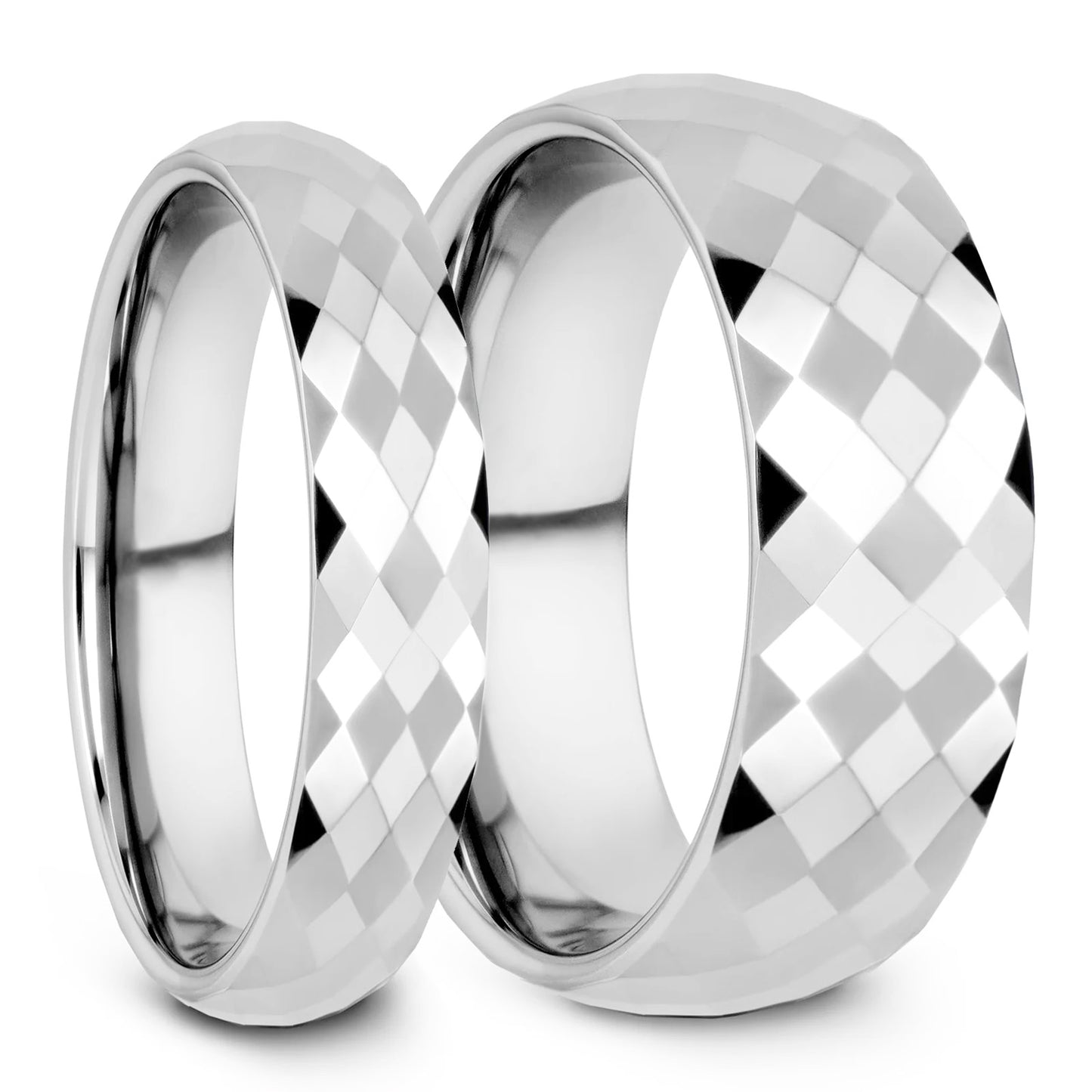 Diamond Faceted White Tungsten Couple's Matching Wedding Band Set