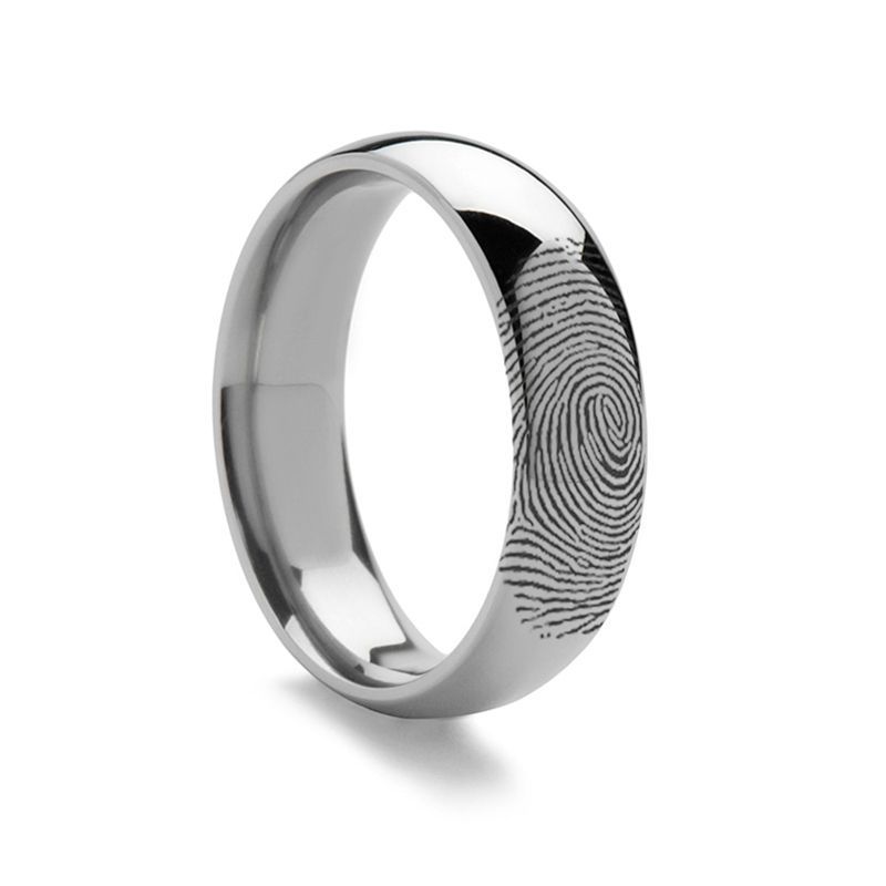 Domed 925 Sterling Silver Fingerprint Engraved Wedding Band