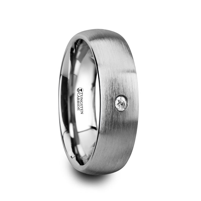 Domed Brushed Tungsten Men's Wedding Band with Diamond
