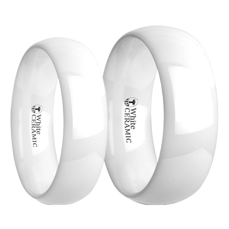 Camouflage White Ceramic Couple's Matching Wedding Band Set